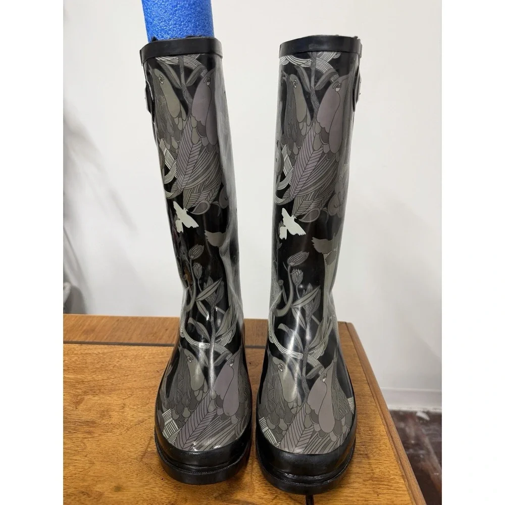 The Sak Signature Women's 6 Black Tall Rubber Rain Boots Wellies Nature Fur Line
